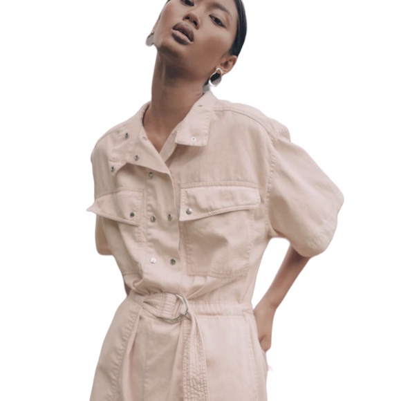 Magali Pascal x Anthropologie Dylan Lg Pink Beige Utility Jumpsuit Coveralls - Picture 2 of 15